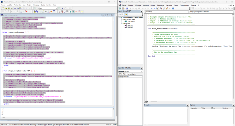Interface Visual LISP et éditeur VBA d’AutoCAD — exemple de communication entre un script AutoLISP et une macro VBA via vl-vbarun.