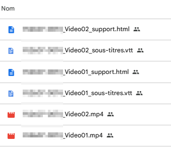 Dossier de livrables d'une formation AutoCAD Electrical avec vidéos, supports HTML interactifs et fichiers de sous-titres